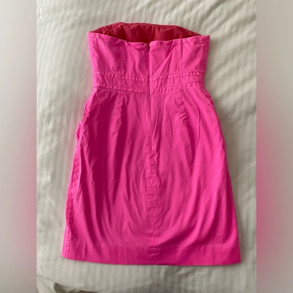 J. Crew Flamenca Neon Hot Pink Strapless Ruffle Cocktail Dress Cotton Sz 6 - Picture 11 of 16